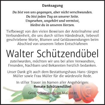 Traueranzeige von Walter Schützendübel von Trauerkombi Aschersleben