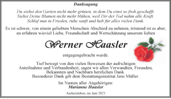 Traueranzeige von Werner Haasler von Trauerkombi Aschersleben