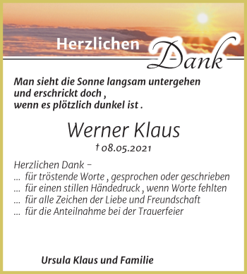 Traueranzeige von Werner Klaus von Trauerkombi Dessau