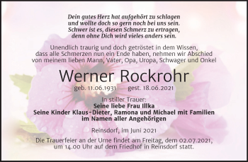Traueranzeige von Werner Rockrohr von Wochenspiegel Naumburg/Nebra