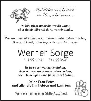 Traueranzeige von Werner Sorge von Trauerkombi Weißenfels