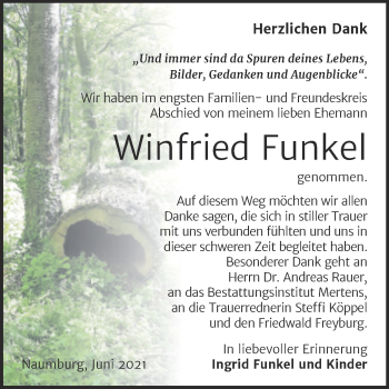 Traueranzeige von Winfried Funkel von Wochenspiegel Naumburg/Nebra