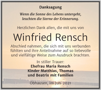 Traueranzeige von Winfried Rensch von Trauerkombi Merseburg