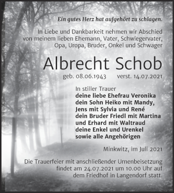 Traueranzeige von Albrecht Schob von Trauerkombi Zeitz