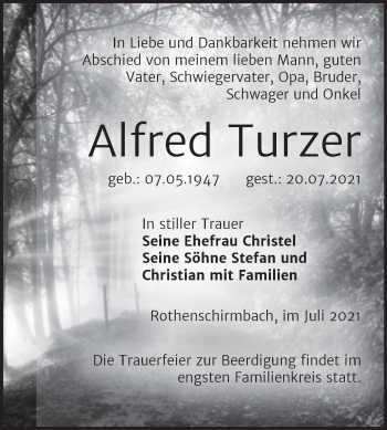 Traueranzeige von Alfred Turzer von Mitteldeutsche Zeitung Merseburg/Querfurt