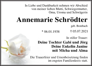 Traueranzeige von Annemarie Schrödter von Trauerkombi Dessau