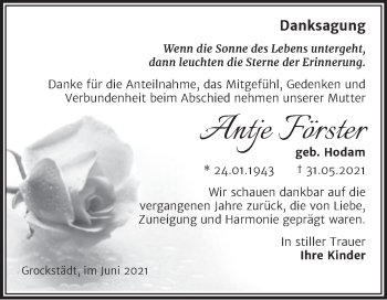 Traueranzeige von Antje Förster von Trauerkombi Merseburg