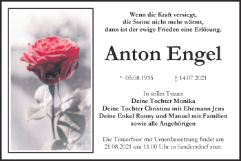Traueranzeige von Anton Engel von Trauerkombi Bitterfeld