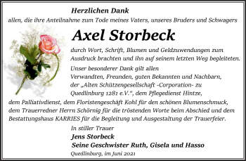 Traueranzeige von Axel Storbeck von Trauerkombi Quedlinburg