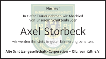 Traueranzeige von Axel Storbeck von Trauerkombi Quedlinburg