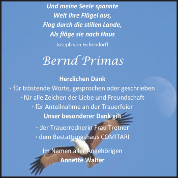 Traueranzeige von Bernd Primas von Trauerkombi Zeitz