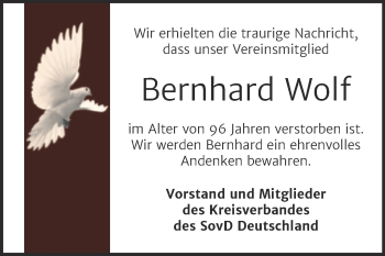 Traueranzeige von Bernhard Wolf von Trauerkombi Quedlinburg
