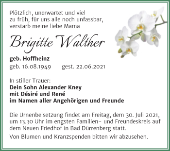 Traueranzeige von Brigitte Walther von Trauerkombi Merseburg