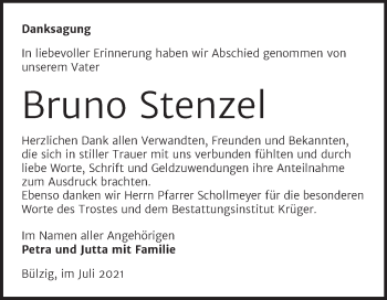 Traueranzeige von Bruno Stenzel von Trauerkombi Wittenberg