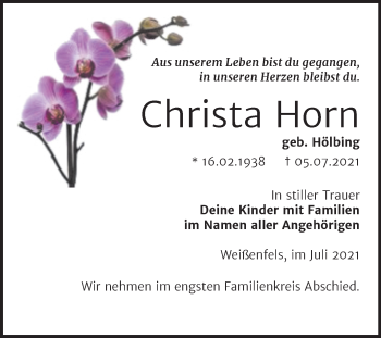 Traueranzeige von Christa Horn von Trauerkombi Weißenfels