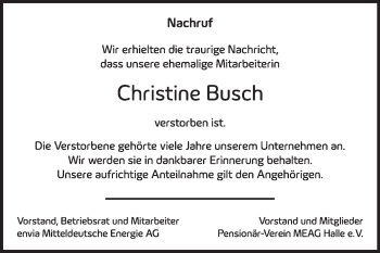 Traueranzeige von Christine Busch von Mitteldeutsche Zeitung Halle/Saalkreis