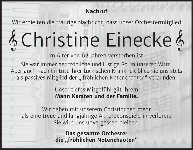 Traueranzeige für Christine Einecke vom 17.07.2021 aus Trauerkombi Dessau