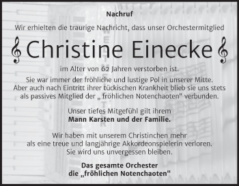 Traueranzeige von Christine Einecke von Trauerkombi Dessau