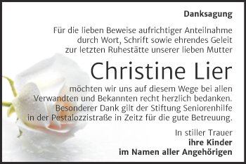 Traueranzeige von Christine Lier von Trauerkombi Zeitz