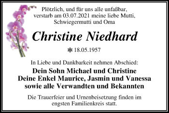 Traueranzeige von Christine Niedhard von Trauerkombi Dessau