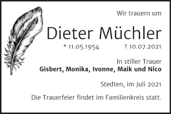 Traueranzeige von Dieter Müchler von Trauerkombi Mansfelder Land
