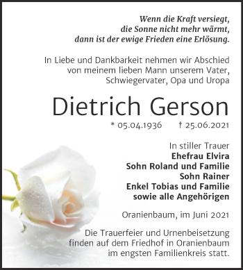 Traueranzeige von Dietrich Gerson von Trauerkombi Wittenberg