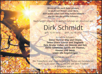Traueranzeige von Dirk Schmidt von Trauerkombi Wittenberg
