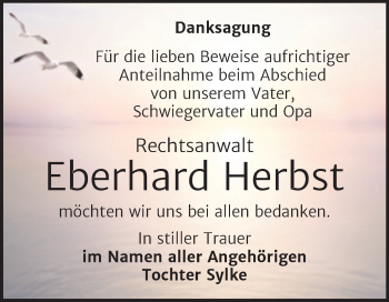 Traueranzeige von Eberhard Herbst von Trauerkombi Bernburg