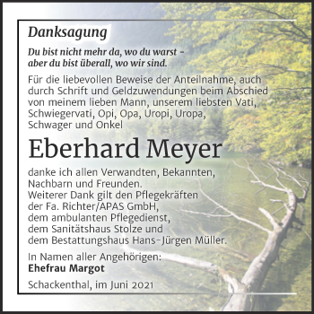 Traueranzeige von Eberhard Meyer von Trauerkombi Aschersleben