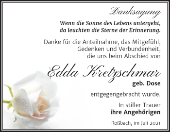 Traueranzeige von Edda Kretzschmar von Trauerkombi Merseburg