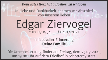 Traueranzeige von Edgar Ziervogel von Trauerkombi Merseburg