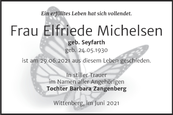 Traueranzeige von Elfriede Michelsen von Trauerkombi Weißenfels