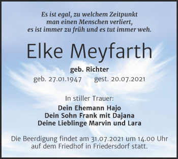 Traueranzeige von Elke Meyfarth von Trauerkombi Bitterfeld