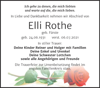 Traueranzeige von Elli Rothe von Trauerkombi Weißenfels