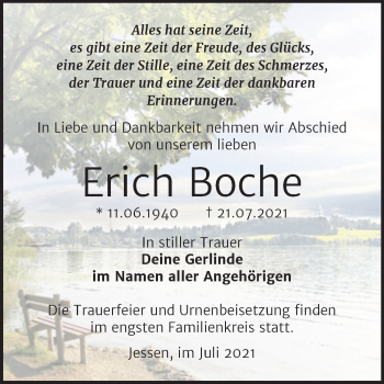 Traueranzeige von Erich Boche von Trauerkombi Wittenberg