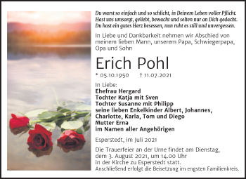Traueranzeige von Erich Pohl von Trauerkombi Merseburg