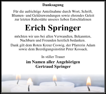 Traueranzeige von Erich Springer von Trauerkombi Wittenberg