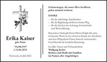 Traueranzeige von Erika Kaiser von Naumburger Tageblatt