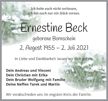 Traueranzeige von Ernestine Beck von Wochenspiegel Naumburg/Nebra