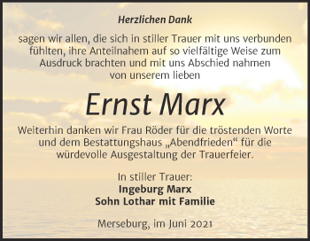 Traueranzeige von Ernst Marx von Trauerkombi Merseburg