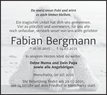 Traueranzeige von Fabian Bergmann von Trauerkombi Wittenberg