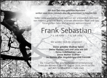 Traueranzeige von Frank Sebastian von Mitteldeutsche Zeitung Halle/Saalkreis