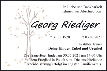 Traueranzeige von Georg Riediger von Trauerkombi Bitterfeld