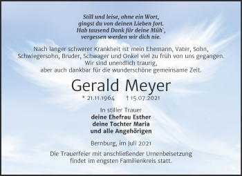 Traueranzeige von Gerald Meyer von Trauerkombi Bernburg