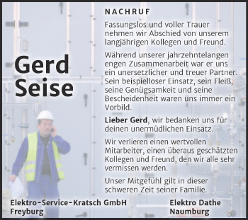 Traueranzeige von Gerd Seise von Wochenspiegel Naumburg/Nebra