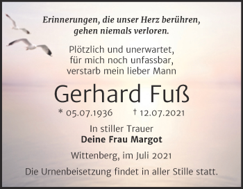 Traueranzeige von Gerhard Fuß von Trauerkombi Wittenberg