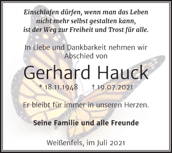 Traueranzeige von Gerhard Hauck von Trauerkombi Weißenfels