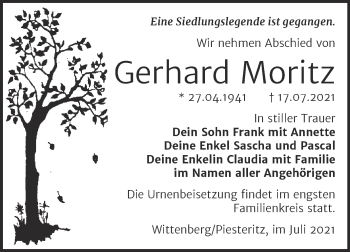 Traueranzeige von Gerhard Moritz von Trauerkombi Wittenberg