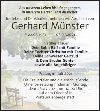 Traueranzeige von Gerhard Münster von Trauerkombi Wittenberg
