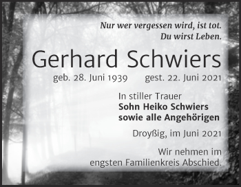 Traueranzeige von Gerhard Schwiers von Trauerkombi Zeitz